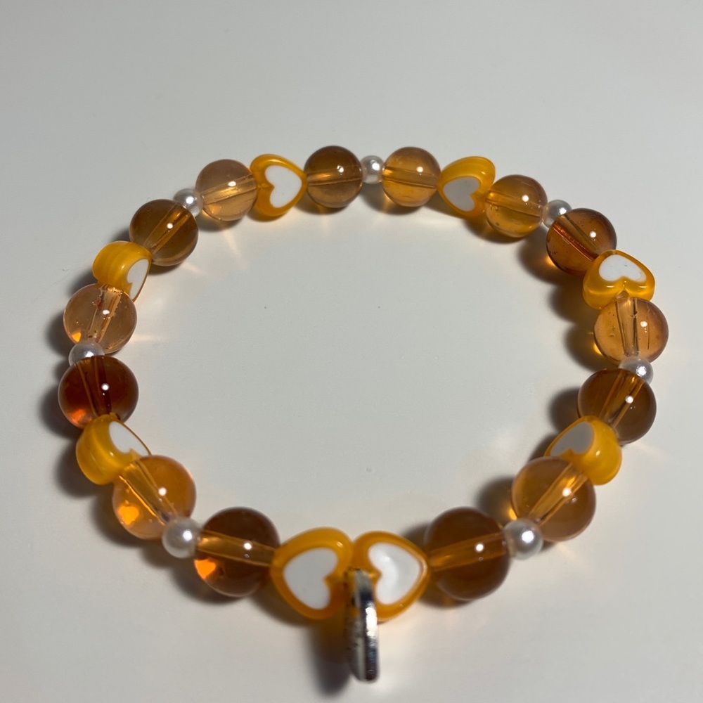 Orange heart w pearls & charm bracelet